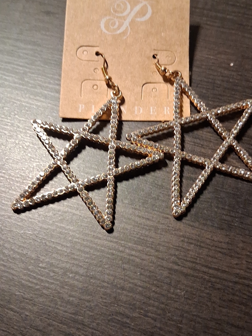 Plunder Gold Star Outline Earrings with Clear Stones